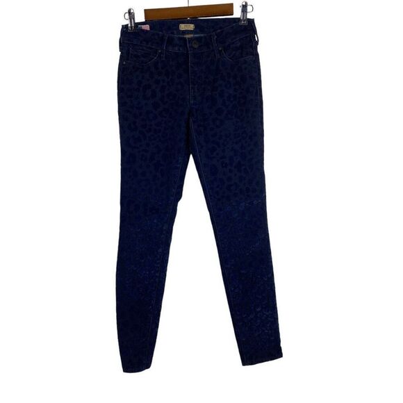 True Religion Halle Super Skinny Jeans Black & Blue flocked leopard size 25 - Picture 1 of 7